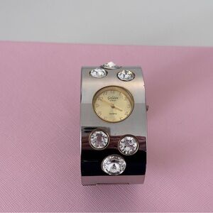 Golden Classic Silver and Gold Quartz Watch with Crystal Accents